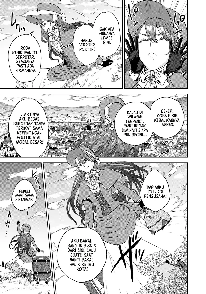 Shounin Reijou Agnes Henkyou ni Tsuihou Sareta Akuyaku Reijou wa Shousai o Hakki Shi Nariagaru chapter 1 halaman 24